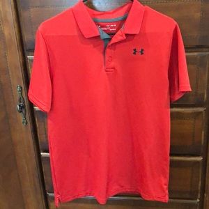 Under Armour red polo shirt.